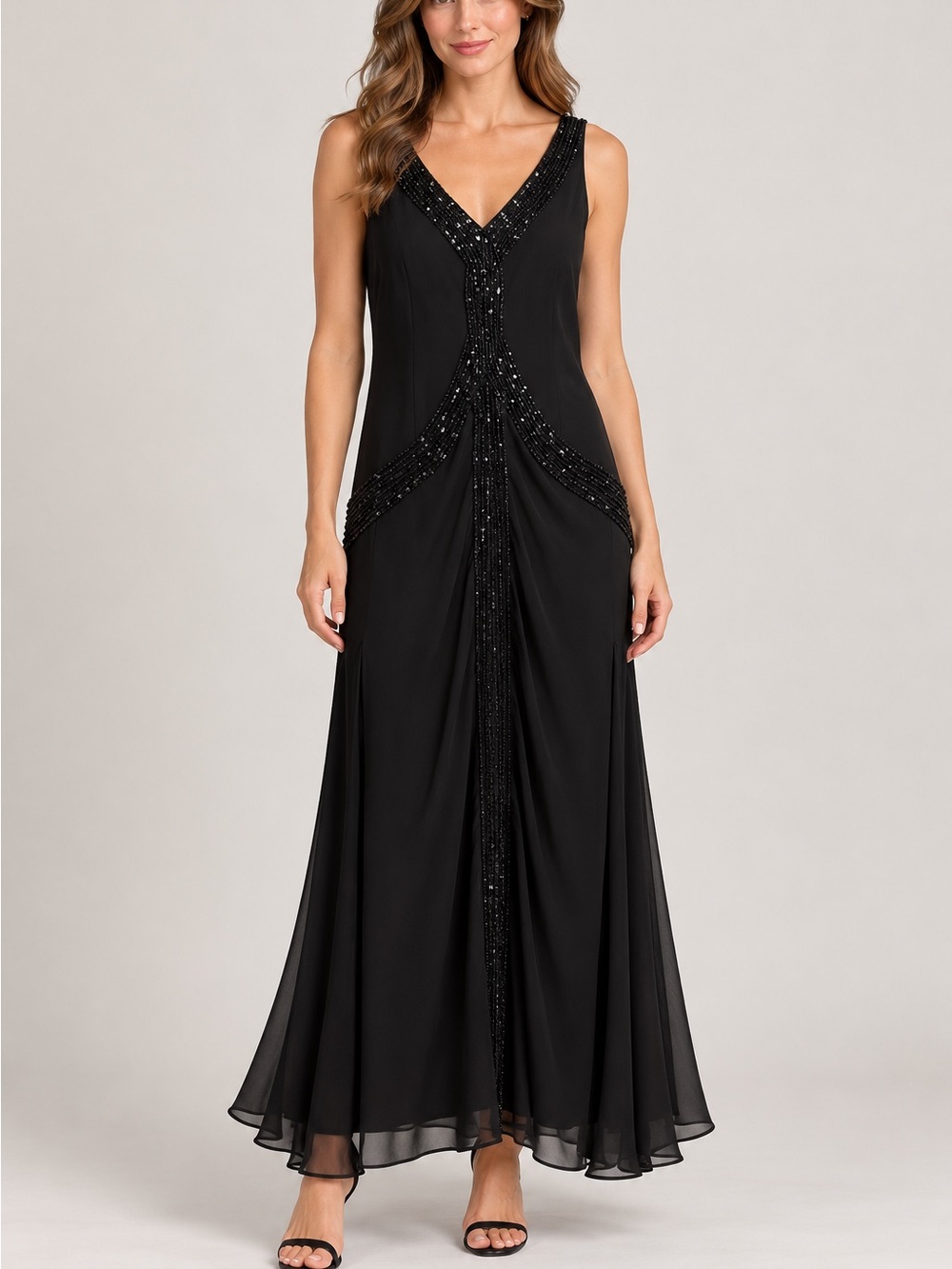 Black Sequin-Trim Sleeveless dress size 18